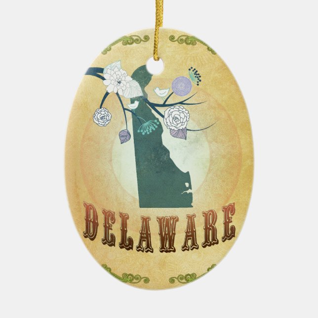 Delaware-Karte mit reizenden Vögeln Keramikornament (Vorne)