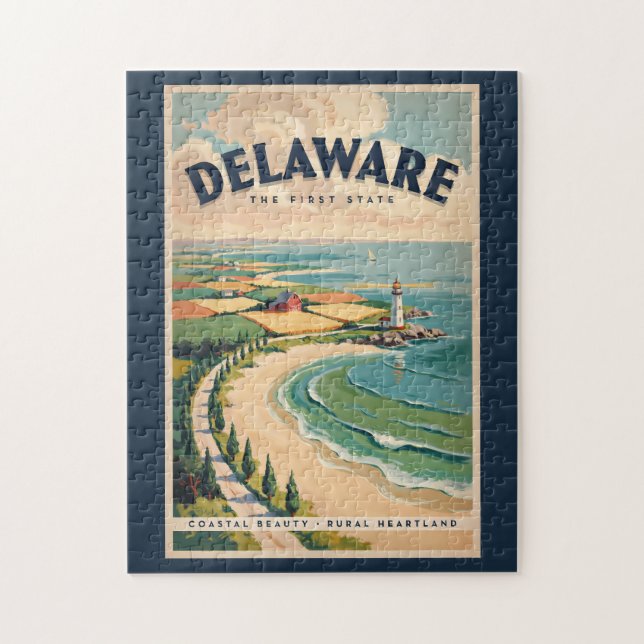 Delaware Leuchtturm Illustration Reise Kunst Retro (Vertikal)