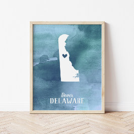 Delaware Map Blue Watercolor Personalisiert Art Poster