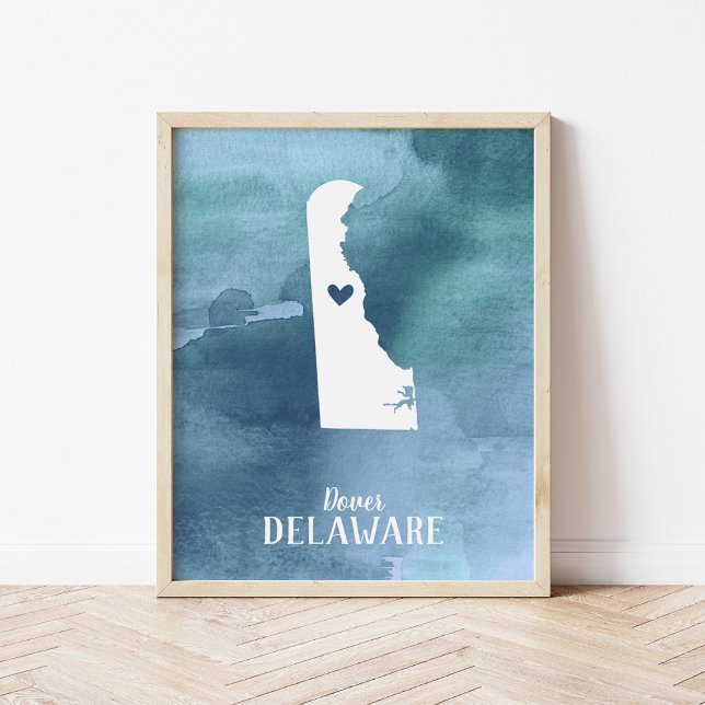 Delaware Map Blue Watercolor Personalisiert Art Poster (Von Creator hochgeladen)