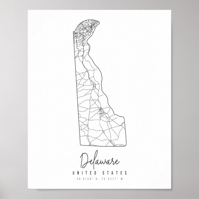 Delaware Minimal Street Map Poster (Vorne)
