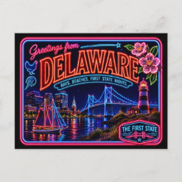 Delaware Neon State Retro Vintage Postkarte