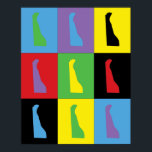 Delaware Pop Art Staat Poster<br><div class="desc">Ein lustiges Pop Kunstdesign des Staat von Delaware in grün, schwarz, lila, rot, gelb und blau auf einem Poster.</div>