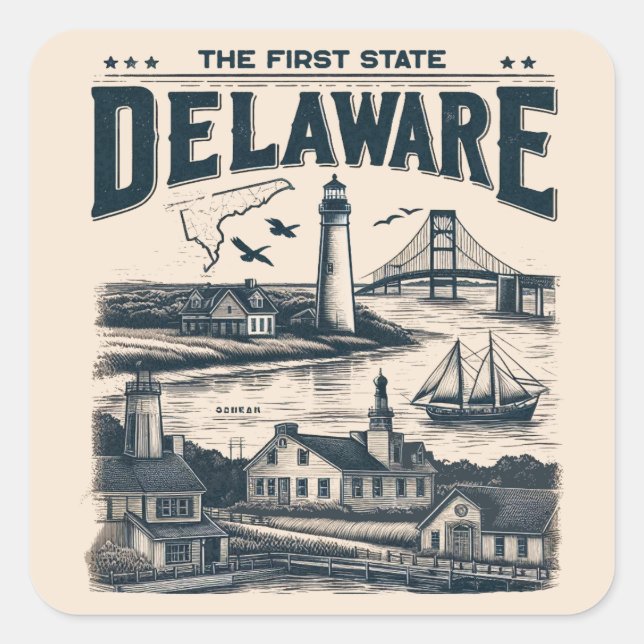 Delaware Quadratischer Aufkleber (Vorderseite)