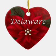 Delaware Red Poinsettia Heart Keepake Ornament