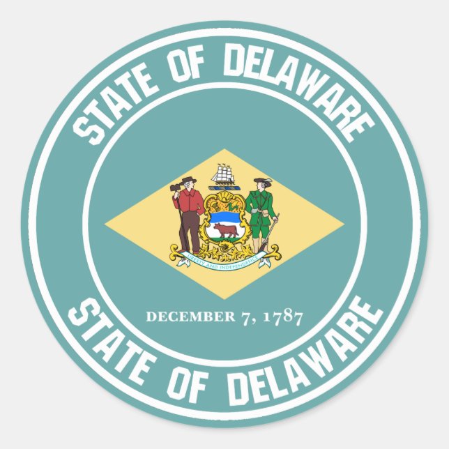 Delaware Round Emblem Runder Aufkleber (Vorderseite)
