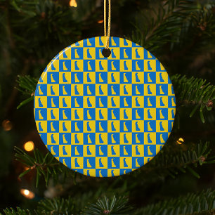 Delaware Schachbrettmuster Blau Gold Gelb Keramik Ornament