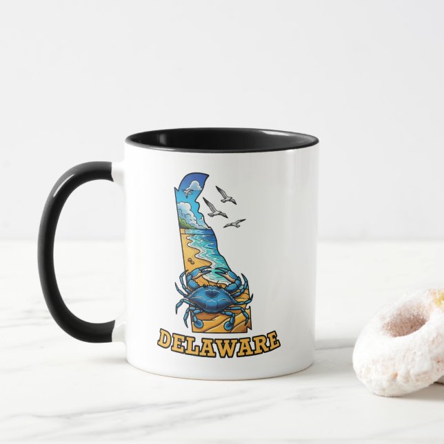 Delaware Staat Kontur Tattoo Style Tasse (Mit Donut)