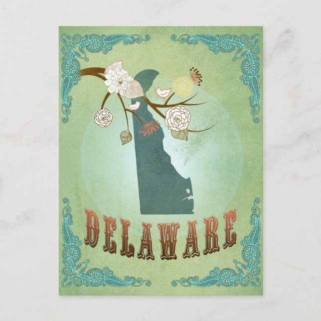 Delaware Staat Map - Green Postkarte (Vorderseite)