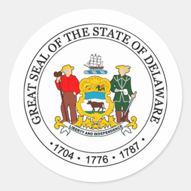 Delaware Staat Siegel Runder Aufkleber (Vorderseite)