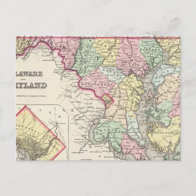 Delaware und Maryland mit District of Columbia Postkarte (Vorderseite)