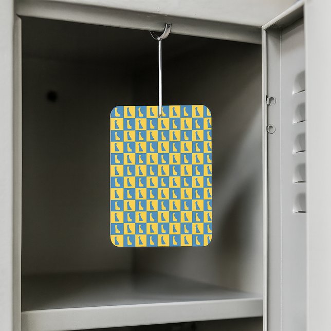 Delaware US State Blue Gold Pattern Autolufterfrischer (An air freshener with a blue and gold pattern featuring the US state of Delaware.)