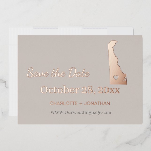Delaware Wedding Save the Date Rose Gold Folieneinladung (Briefumschlag)