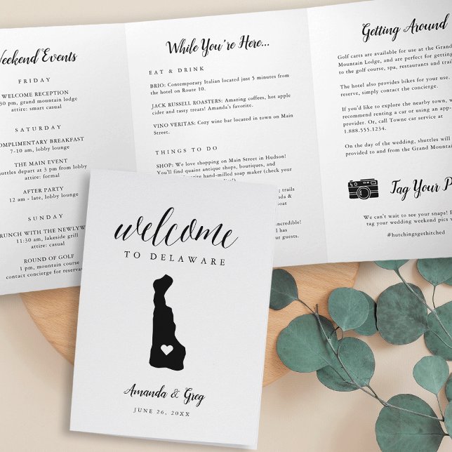 Delaware Wedding Welcome Letter & Itinerary Dreifach-gefaltete Programmkarte (Von Creator hochgeladen)