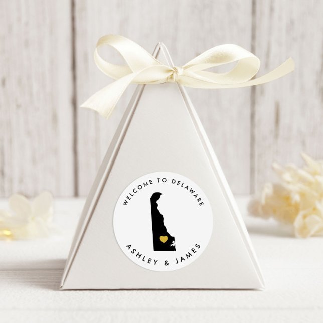 Delaware Wedding Welcome Sticker Tag, Gold & Black (Von Creator hochgeladen)