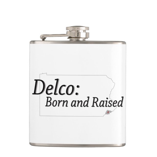 Delco Geboren und aufgezogen Flachmann (Vorderseite)