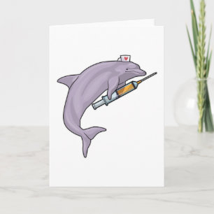 Delfin als Krankenschwester mit Spritze Karte