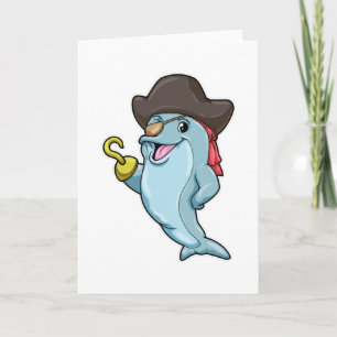 Delfin als Pirat mit Augenklappe und Hakenhand Karte