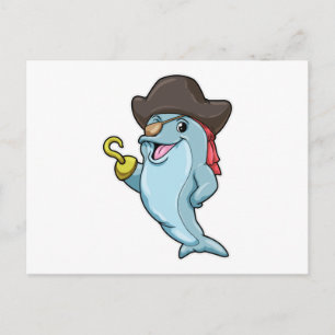 Delfin als Pirat mit Augenklappe und Hakenhand Postkarte