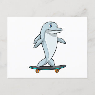 Delfin als Skater mit Skateboard Postkarte