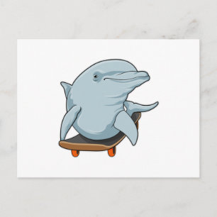 Delfin als Skater mit Skateboard Postkarte