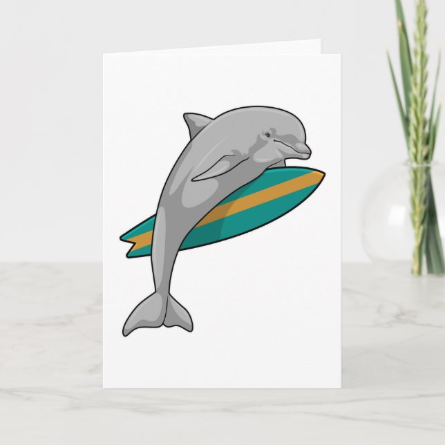 Delfin als Surfer mit Surfbrett Karte (Vorderseite)