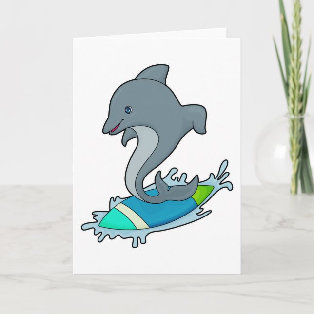 Delfin als Surfer mit Surfbrett Karte (Vorderseite)
