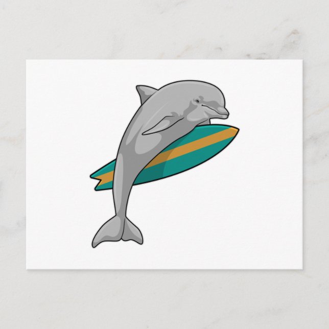 Delfin als Surfer mit Surfbrett Postkarte (Vorderseite)