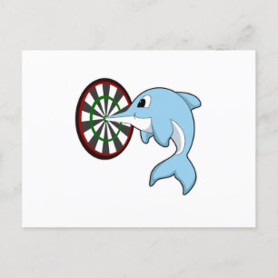 Delfin bei Darts mit Dartboard Postkarte