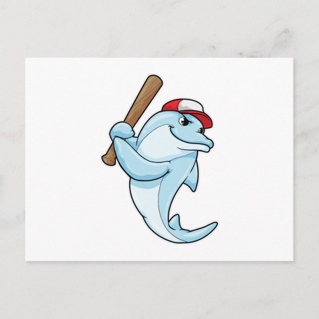 Delfin beim Baseball als Schlagmann Postkarte (Vorderseite)