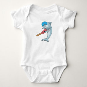 Delfin beim Cricket mit Cricket-Schläger Baby Strampler