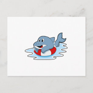 Delfin beim Schwimmen mit Schwimmring.PNG Postkarte