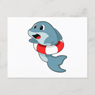 Delfin beim Schwimmen mit Schwimmring Postkarte