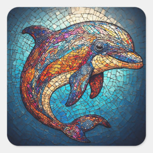 Delfin im aufwendigen Stil der Glasmalerei Quadratischer Aufkleber