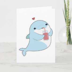 Delfin mit Getränk & Herz Karte