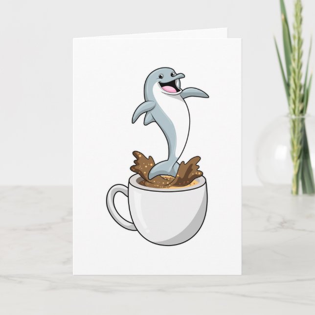 Delfin mit Kaffeetasse Karte (Vorderseite)