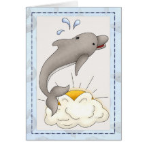 Delfin mit Sonne/Wolken Tier Grußkarte d2