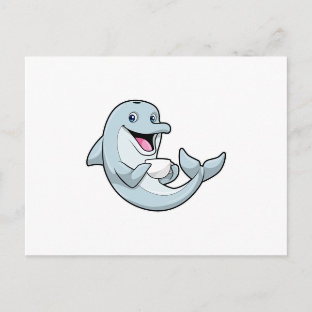 Delfin mit Tasse Kaffee Postkarte (Vorderseite)