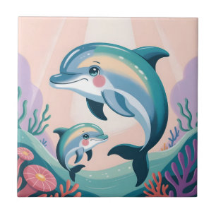 Delfin-Mutter und Baby Fliese