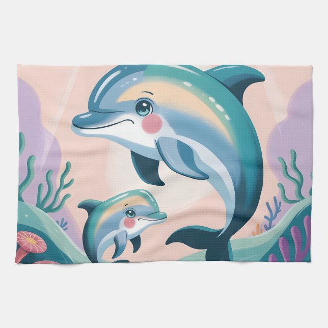 Delfin-Mutter und Baby Geschirrtuch (Horizontal)