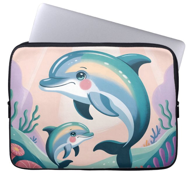Delfin-Mutter und Baby Laptopschutzhülle (Vorderseite)