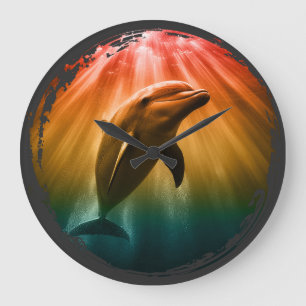 Delfin Sommer Meer Ozean Sonnenuntergang Große Wanduhr