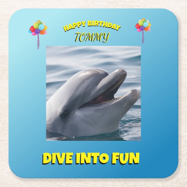 Delfin-Splash-Geburtstag Rechteckiger Pappuntersetzer (Vorderseite)