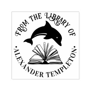 Delfin springt über den offenen Buchbibliotheksnam Permastempel