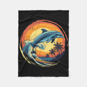 Delfin-Surfen-Sonnenuntergang-Meer-Ozean-Delfin-Me Fleecedecke