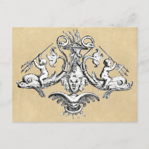 Delfin- und Gargoyle-Nautischesymbol Postkarte