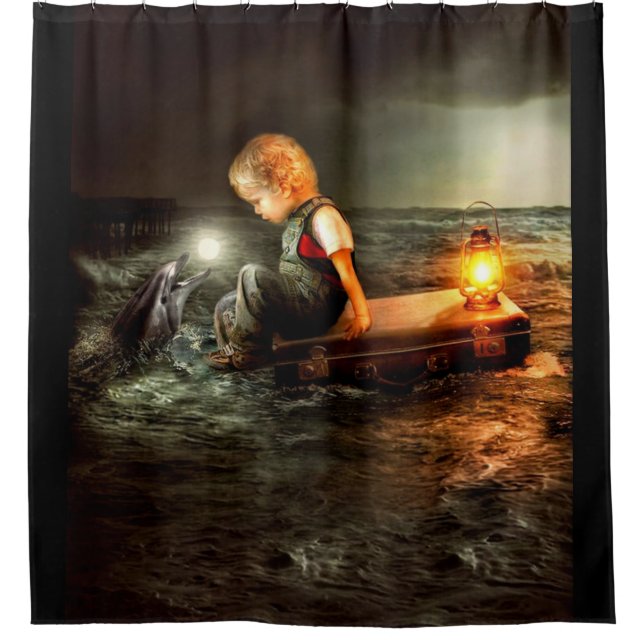 Delfin und Junge Duschvorhang (Vorderseite)