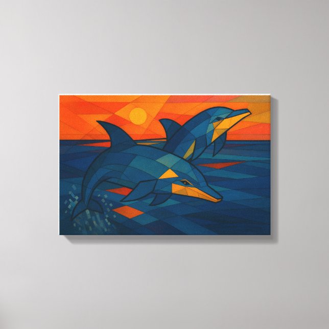 Delfine im kubistischen Stil  Leinwanddruck (Vorderseite)