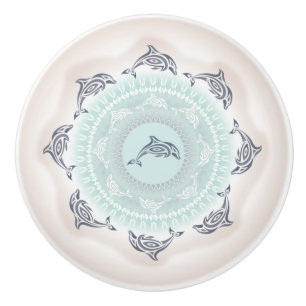 Delfine Mandala Blassblau Taupe Keramikknauf