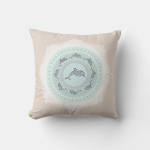Delfine Mandala Blassblau Taupe Küste Kissen